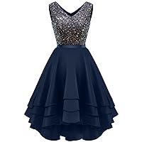 Bridesmay Sequin Prom Dresses 2024,Sparkly Cocktail Dress for Women Evening Party, High-Low Graduation Dress Sleeveless