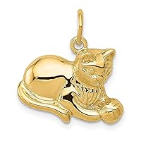 14k Yellow Gold Cat Necklace Charm Pendant Animal Big Domestic Fine Jewelry For Women Gifts For Her