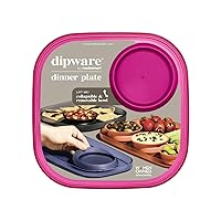 Madesmart dipware Dinner Plate with Collapsible and Removable Dip Bowl for Meals and Appetizers; Reusable Serving Plate with Multipurpose Bowl, Translucent Pink