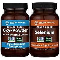 Global Healing Center Oxy-Powder & Selenium Kit - Natural, Oxygen Based Colon Cleanser of Intestinal Tract & Vegan Antioxidant Supplement for Thyroid & Normal Immune System Health - 60 Capsules Each