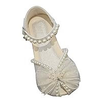 Girls Sandals with Pearls Flowers Leather Shoes Sandals for Little Girls Baby Anti-Slip Dress up Shoes for Parties Birthdays Cosplay shoes Dance Shoes