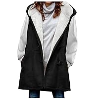Women's Winter Vest Mid Length Lined Warm Heavy Sleeveless Jackets Thickened Windproof Vests With Fleece, S-2XL