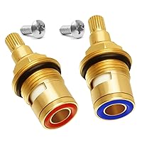2 Pcs Ceramic Faucet Cartridge 1/4 Turn 20 Spline Tap Valve Replacement for Shower Bathtub Faucets with Washers Tap Fittings Solid Brass Ceramic