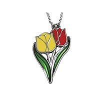 Large Red and Yellow Tulip Flower Pendant Necklace