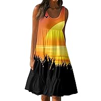 Women Summer Dresses Sleeveless Mini Babydoll Dresses Flowy Tank Dress Pleated Casual Beach Dress Print Sundresses