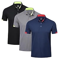 3Pack Men's Breathable Golf Polo Shirt Workout Polo Shirts Short Sleeve Sports Gym Tee Top Quick-Dry Polo Shirt