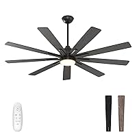 warmiplanet Ceiling Fan with Lights Remote Control, 62-Inch, Silent DC Motor, 6 Speed, Dimmable LED Light, Black(9-Blades)