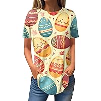 Women's Easter Shirts Fashion Casual Positive Shoulder Round Neck Print Short Sleeve Pullover T-Shirt Top, S-3XL