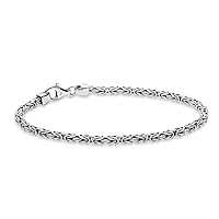 Miabella Italian Rodium Plated 925 Sterling Silver 2.5mm Dainty Solid Square Byzantine Bracelet for Men, 925 Handmade in Italy