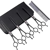 Dream Reach 7.0 Inches Professional Pet Cat Dog Grooming Shears Scissors, Straight, Curved, Thinning/Blending/Chunking Scissors Kit (4-Set Blunt Tip)