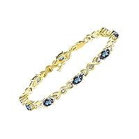 Bracelets for Women Yellow Gold Plated Silver XOXO Hugs & Kisses Tennis Bracelet Gemstone & Genuine Diamonds Adjustable to Fit 7