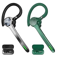 Black+Green Bluetooth Headset Wireless Bluetooth Earpiece with 500mAh Charging Case 72 Hours Talking Time Built-in Microphone for iOS Android Cell Phone, Hand-Free Headphones for Trucker Office