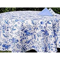 Le Cluny, Versailles Blue and White French Provence 100 Percent COATED Cotton Tablecloth, 70 Inch Round