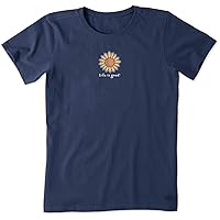 Life is Good Women's Crusher T, Short Sleeve Cotton Graphic Tee Shirt, Vintage Sunflower, Darkest Blue, X-Small