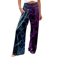 Comfy Pants,High Waisted Pants for Women Printed Stretchy Wide Leg Palazzo Pants Casual Comfy Beach Pants Casual Pants