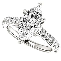 10K Solid White Gold Handmade Engagement Ring 2.0 CT Marquise Cut Moissanite Diamond Solitaire Wedding/Bridal Ring for Women/Her Propose Gift
