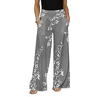 Women's Gry Floral Print Wide Leg Pants with Pockets
