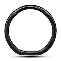 Car Carbon Fiber and Leather D-Shape Steering Wheel Cover, Stylish car Non-Slip Leather car Interior 15 inches Universal Black