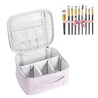 Hxusxjun Travel Makeup Bag Large Leather Cosmetic Bags with Extra 9 Brushes,Adjustable Dividers,Make Up Bag Organizer Case for Women and Girls,Light Purple
