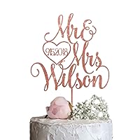 Rose Gold Mr & Mrs Wedding Cake Topper with Last name and Date, Elegant Custom Mr and Mrs Cake Topper, Personalised cake topper also available in Gold, Silver or Champagne Glitter
