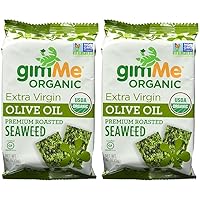gimMe Snacks Organic Premium Roasted Seaweed, Extra Virgin Olive Oil, 0.17 Oz (Pack of 2)