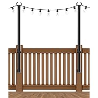 2 Pack 5 Ft String Light Poles,Hanging Light Poles for Outside String Lights,with Fixing Clips and Suspended Base,Freestanding Outdoor Light Poles for Deck Bistro
