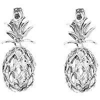 Fruit Earrings | 14K White Gold 3D Pineapple Lever Back Earrings - Made in USA