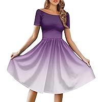 Formal Short Sleeve Party Dress Trendy Plus Size Smocked Flowy Midi Dress Casual Elegant Vintage Floral A Line Dress