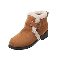 Fleece Lined Boots for Women Retro Novelty Round Toe Waterproof Warm Faux Plush Mid Heel Mid Calf Boots,JH101