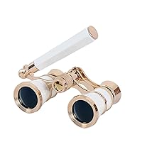 Opera Glasses Binoculars 3 X 25 Compact and Lightweight with Built-in Foldable Theater Glasses, Adjustable Handle for Adults Kids Women in Music Concerts and Opera Houses (White)