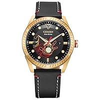Citizen Eco-Drive Men's Marvel Tony Stark Gold Tone Stainless Steel Watch with Black Leather Strap, Arc Reactor, Luminous, 43mm (Model: BM6992-09W)