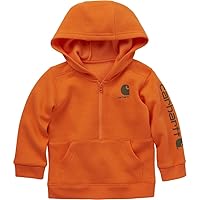 Carhartt Boys' Long-Sleeve Half-Zip Hooded Sweatshirt, Exotic Orange, 3T