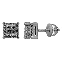 Dazzlingrock Collection Round Diamond Ice Cube Square V Prong Miligrain Metal Diamond Square Iced Unisex Stud Earrings (Color I-J, Clarity I2-I3) in 925 Sterling Silver