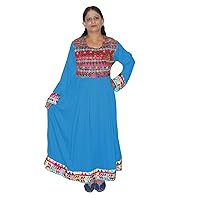Women's Long Dress Embroidered Frock Suit Indian Girl's Fashion Tunic Maxi Gown Sky Blue