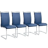 Dining Chairs Set of 4, Upholstered Dining Chairs with C-Shaped Tube Chrome Legs and Faux Leather Padded Seat for Dining&Kitchen Room,Blue