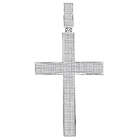 10K White Gold Mens Diamond Christian Cross Necklace Pendant 2-1/5 Ctw.