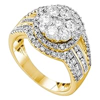 The Diamond Deal 14kt Yellow Gold Womens Round Diamond Flower Cluster Ring 2 Cttw