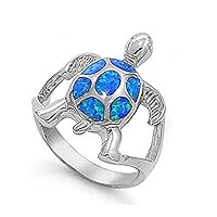 Sterling Silver Women's Blue Fire Turtle Ring Beautiful Band 21mm Sizes 5-10