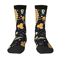 Mens Crew Socks Honeycomb-Honey-Bee Patterned Funny Novelty Cotton Crew Socks