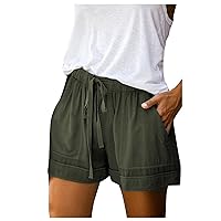 Linen Shorts for Women High Waist Loose Beach Pants Solid Color Ruffled Pockets Shorts
