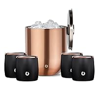 SNOWFOX Premium Vacuum Insulated Stainless Steel 3L Ice Bucket With Lid/Tongs and 4 Rocks Glasses Set -Home Bar Accessories -Elegant Bartending -Beautiful Outdoor Entertaining Supplies -Black/Gold