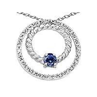 Tommaso Design Round 3mm Genuine Sapphire Circle Pendant Necklace 10 kt White Gold