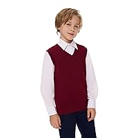 SMINLING Pinker Boys Girls School Uniform Sweater Vest V-Neck Soft Cotton Pullover