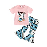 Baby Toddler Girl Clothes Summer 2T 3T 4T 5T Outfits Short Sleeve Top & Flared Pants Sets Kids Cattle Tiger Pattern