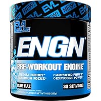 EVL Intense Pre Workout with Creatine - Pre Workout Powder Drink for Lasting Energy Focus and Recovery - ENGN Energizing Pre Workout for Men with Beta Alanine Caffeine and L Theanine - Blue Raz