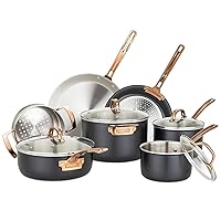 Viking Culinary 3-Ply 11 piece Cookware Set, Black with Copper with Glass Lids, Works on All Cooktops including Induction