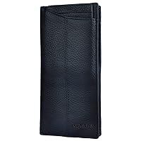 Mens Genuine Leather Bifold Wallet Organizer Checkbook Card Case Long (M 1019 Black with Logo)