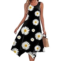 Sun Dresses for Women 2024 Summer Dresses for Women 2024 Vintage Floral Print Casual Fashion with Sleeveless Round Neck Flowy Swing Dress Black Large