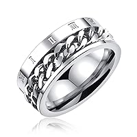 New men Roman numerals Ring Revolving chain crude Black, chain Groove Blue / GOLD Brushed titanium steel Carbide Ring Wedding
