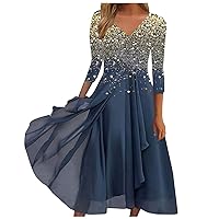 Womens Tiered Hem Chiffon Dress Plus Size Long Sleeve V Neck Color Block Bohemian Dress Cocktail Party Dresses